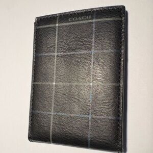 Coach Black and Gray Plaid Leather Card Holder